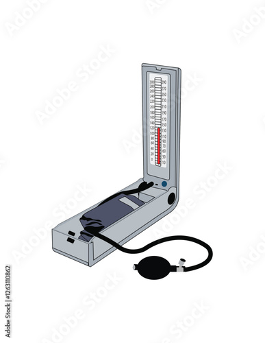 Bp apparatus vector image. Medical Desk type blood pressure monitor diagram for experiment setup lab  vector