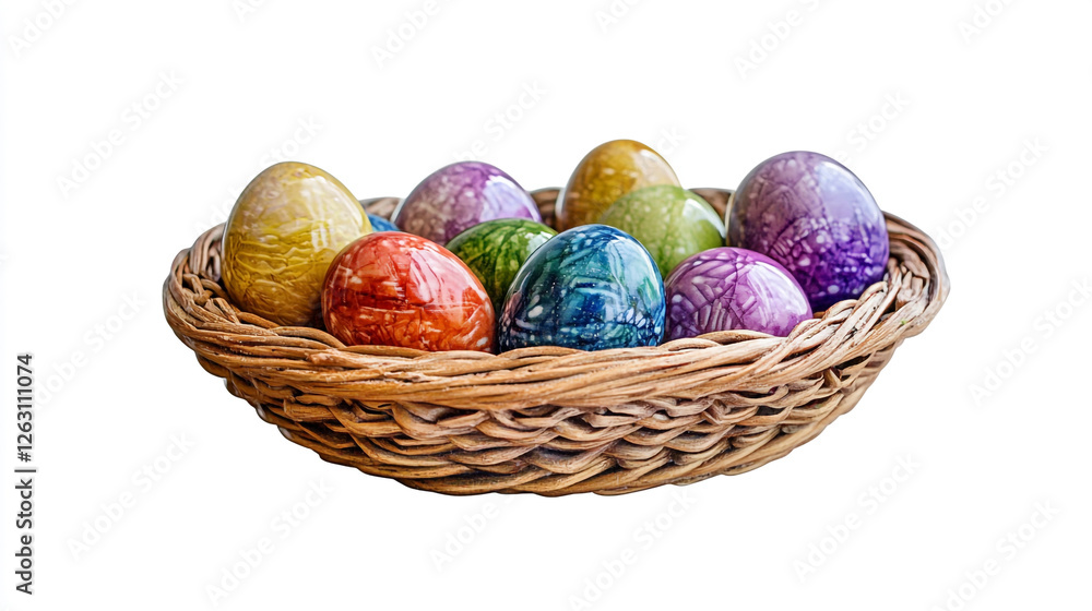 Colorful eggs in a woven basket celebrate the joy of Easter Sunday with vibrant designs and delightful hues Colorful eggs in a woven basket celebrate the joy of Easter Sunday with vibrant designs and delightful hues