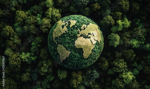 Earth surrounded by forest, environmental concept, nature's beauty photo