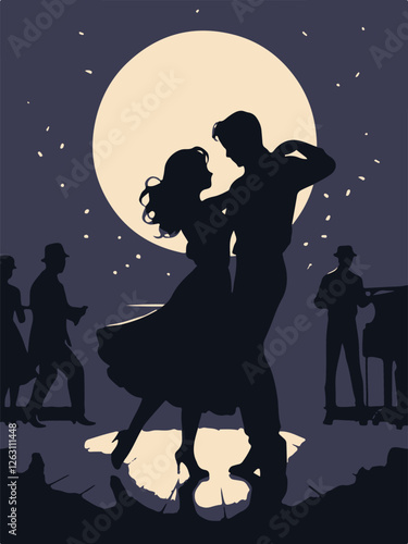 a couple in love dancing under the moon