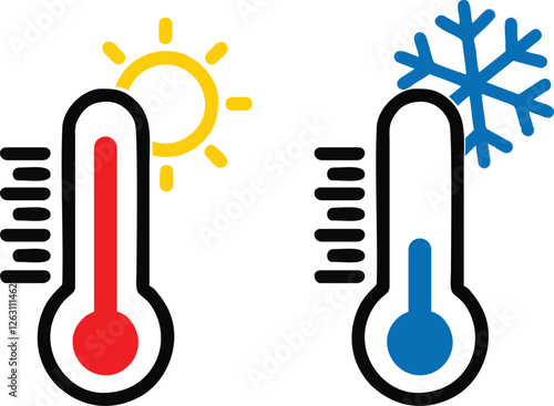 Thermometer icons vector. Blue and red thermometers.