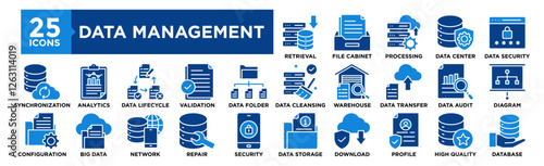 Data Management icon collection set. Containing design technology, data, business, digital, information, management	