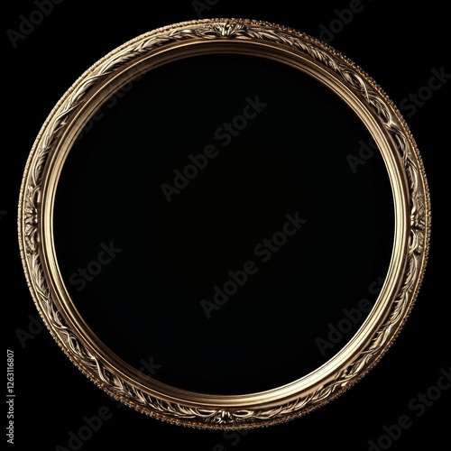 Ornate round gold frame with intricate decorative carvings against black background photo