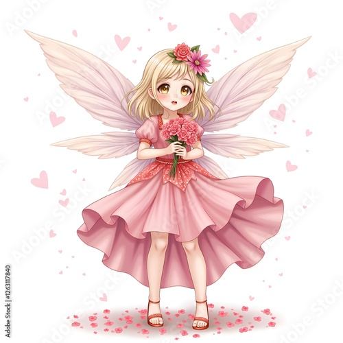 Enchanting fairy with blossoms and hearts