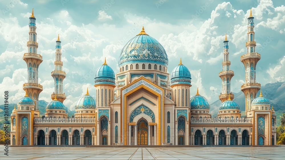 Fototapeta premium Majestic Mosque Architectural Design Beautiful Blue Domes