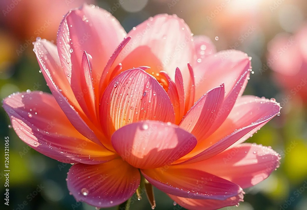 Radiant Flower in Full Bloom, Adorned with Dew-Kissed Petals and Bathed in Warm Sunlight Radiant Flower in Full Bloom, Adorned with Dew-Kissed Petals and Bathed in Warm Sunlight