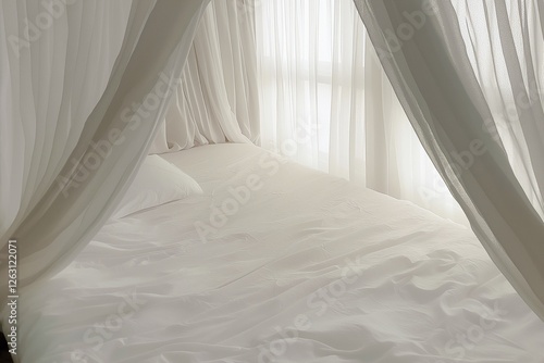 White bed with mosquito net around it