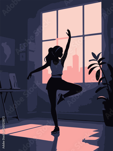 silhouette of a ballerina in a dance hall