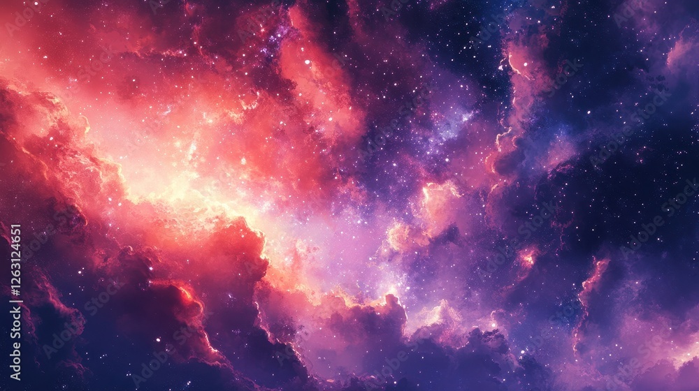 Dramatic rendering depicts cosmic cloud formations with vibrant colours Dramatic rendering depicts cosmic cloud formations with vibrant colours