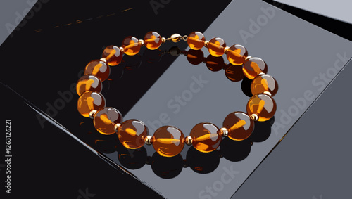 Elegant amber bead necklace displayed against a sleek black background highlighting its vibrant colors
