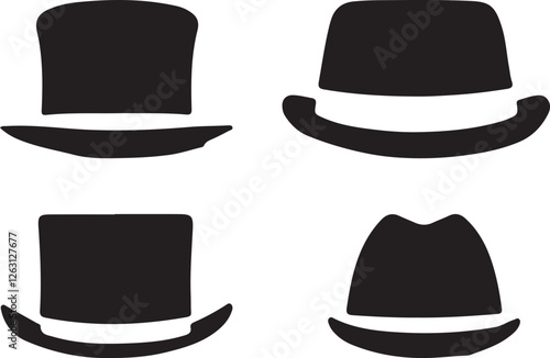 collection of hats, cap icons silhouette vector style with white background