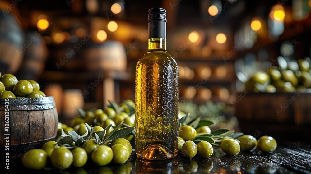 Obraz premium Olive oil bottle cellar harvest