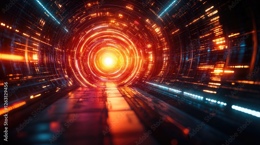 Futuristic glowing tunnel pathway digital art Futuristic glowing tunnel pathway digital art