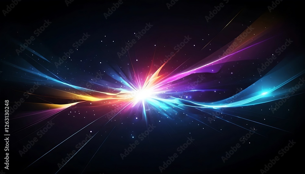 Naklejka premium Radiant Energy Burst Emanating into the Cosmic Void with Luminous Trails