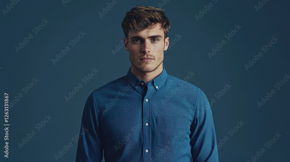 Obraz premium Portrait of Young Confident Man in Blue Shirt 6x