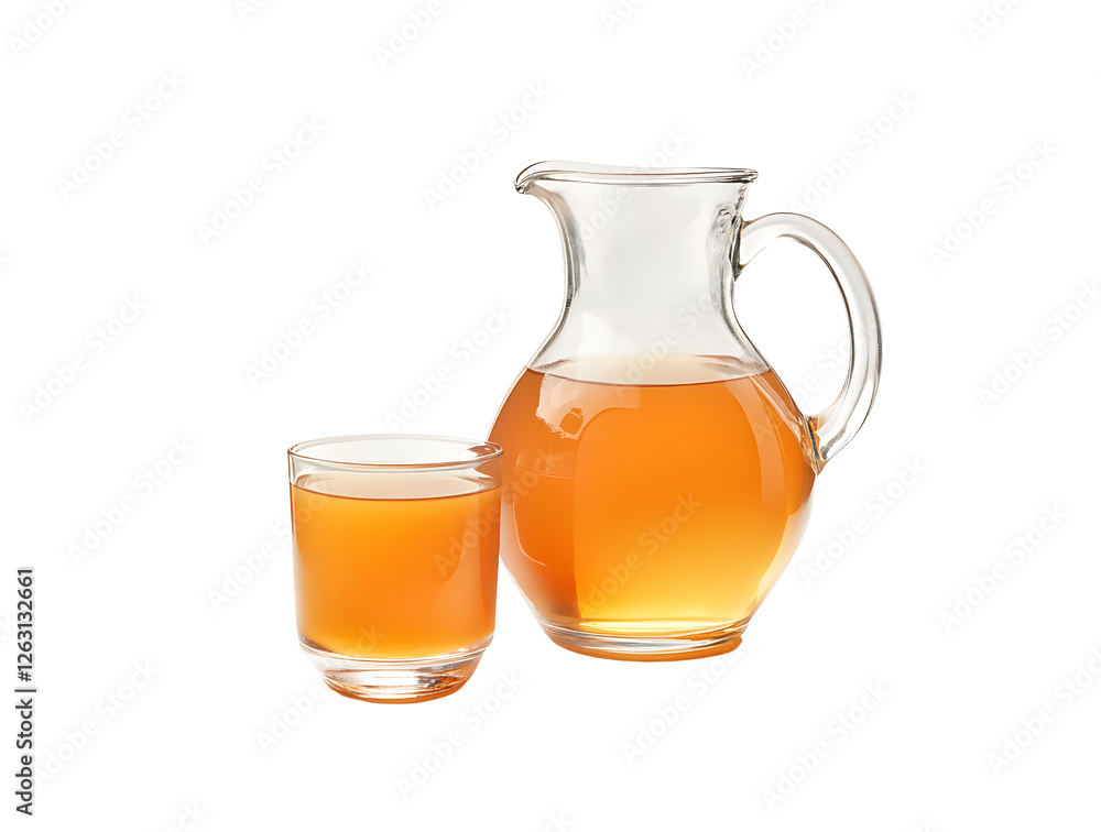 An orange juice in a glass and jug, isolated on white background. An orange juice in a glass and jug, isolated on white background.