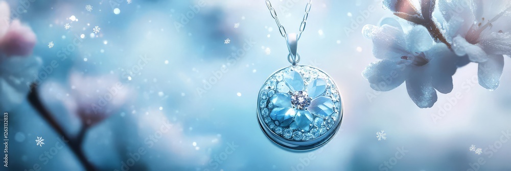Gemstone-Encrusted Locket with Spring Flowers Gemstone-Encrusted Locket with Spring Flowers