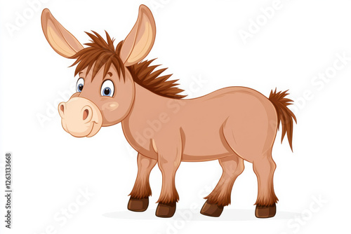A cheerful cartoon donkey with big ears and a friendly expression in vibrant colors. isolated on white background.
