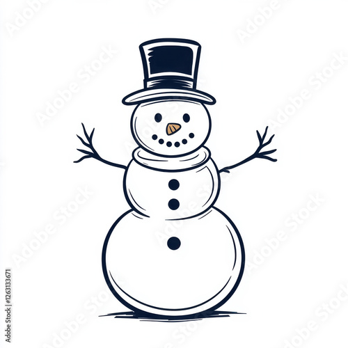 A cheerful snowman wearing a black top hat and a scarf, perfect for winter festivities. isolated on white background.