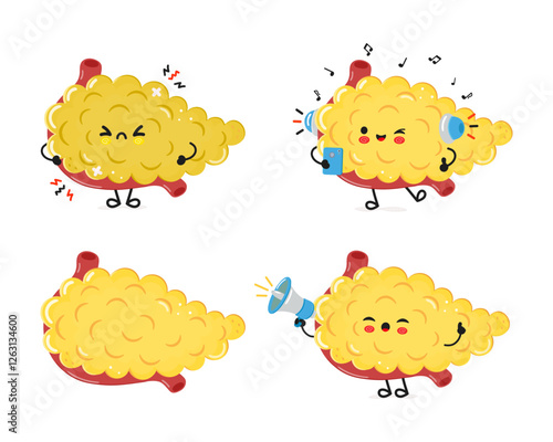 Funny Pancreas characters bundle set. Vector hand drawn doodle style cartoon character illustration icon design. Cute Pancreas mascot character collection