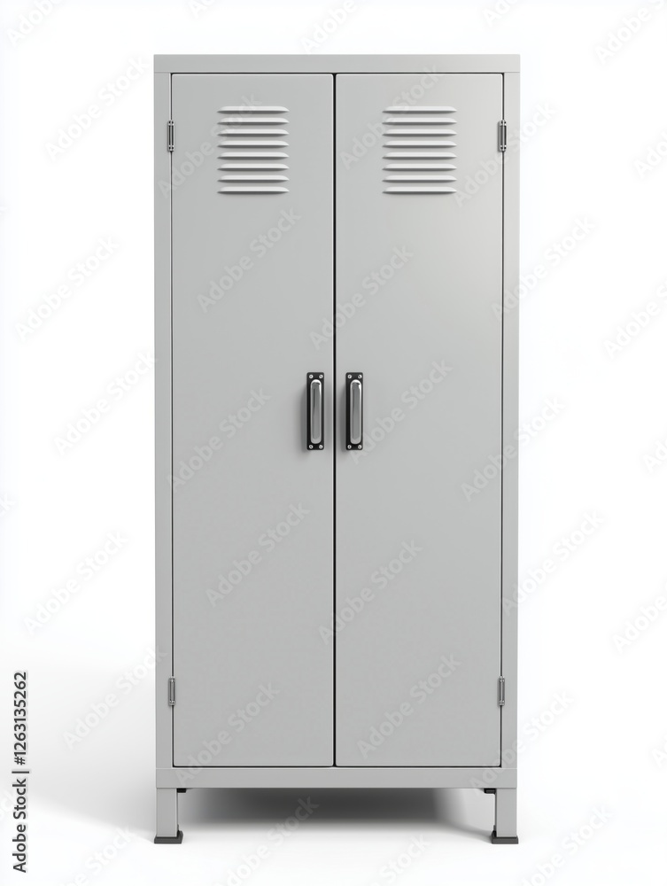 Light gray locker front view isolated on white background showcasing a clean and modern design suitable for various storage needs Light gray locker front view isolated on white background showcasing a clean and modern design suitable for various storage needs