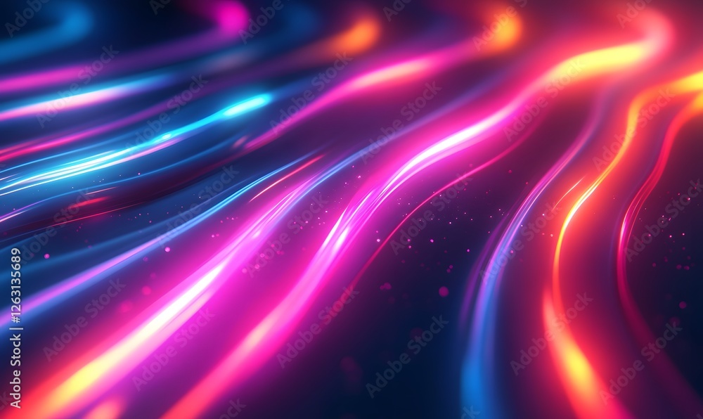 Abstract wavy light trails with vibrant pink, blue, and yellow hues flowing across a dark background Abstract wavy light trails with vibrant pink, blue, and yellow hues flowing across a dark background