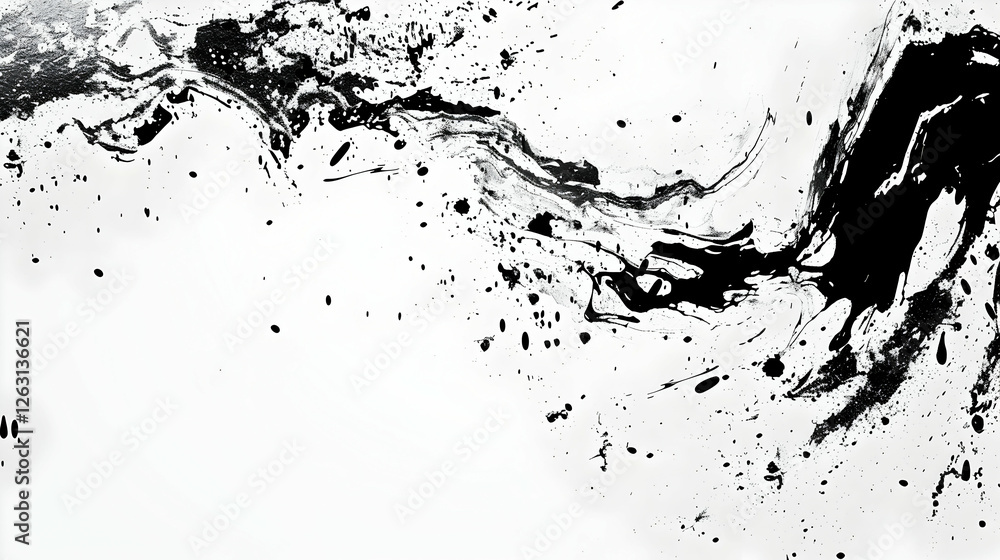 Obraz premium Abstract black ink splashes on a white background, creating a dynamic artistic effect