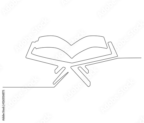 Continuous one line drawing of opened Quran. Single line drawing illustration of muslim holy book. Muslim ramadan kareem concept vector art. Doodle line illustration.