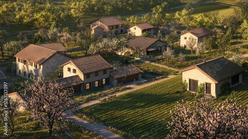 Wallpaper Mural Vibrant 3D Hamlet Along River Bend Torontodigital.ca