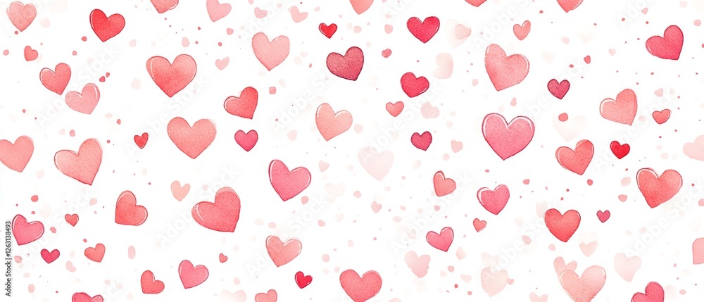 Clean white backdrop with scattered pastel pink hearts Valentine's day Background Clean white backdrop with scattered pastel pink hearts Valentine's day Background