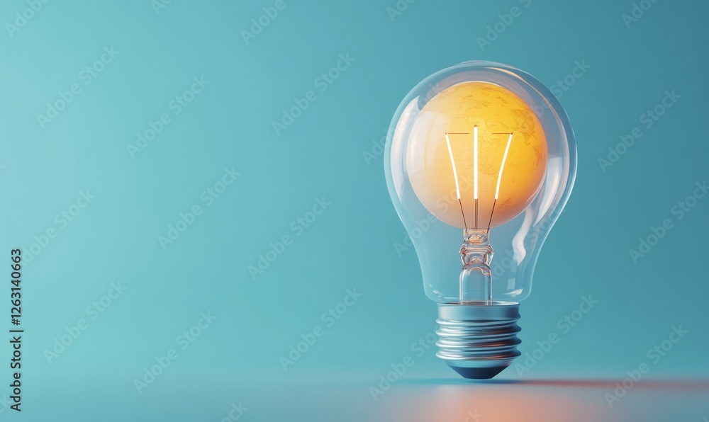 Glowing moon inside lightbulb; blue background; idea concept; website banner Glowing moon inside lightbulb; blue background; idea concept; website banner