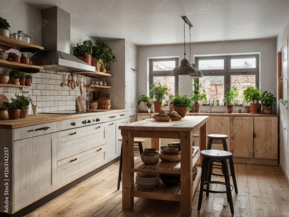Rustic Kitchen Design With Abundant Plants And Wooden Accents Rustic Kitchen Design With Abundant Plants And Wooden Accents