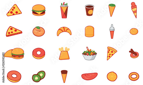 Food flat Illustration Icons set, Food Vector Art Illustration Clipart. set of food Illustration bundle	