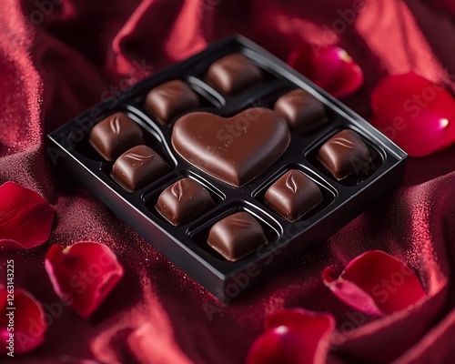 Dark Chocolate Heart Box on Red Silk photo