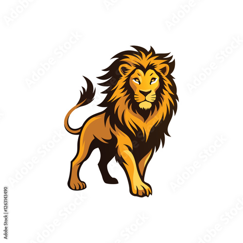 Powerful Roaring Lion Vector Design with Detailed Mane on White