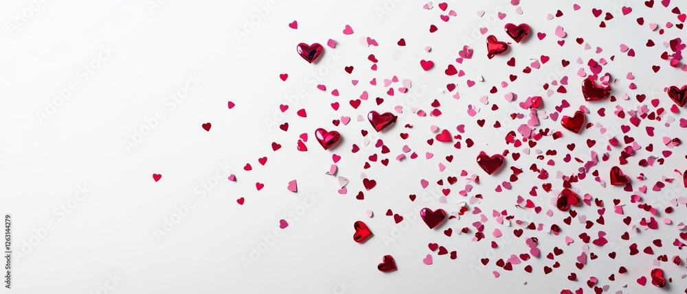 Light gray background with scattered pink and red confetti Valentine's day Background Light gray background with scattered pink and red confetti Valentine's day Background