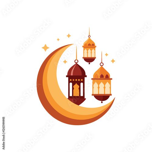 Elegant Ramadan Kareem Vector with Crescent Moon and Islamic Lantern on White Background