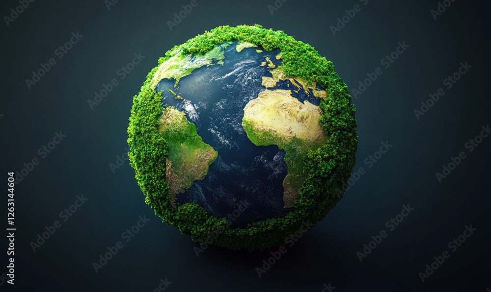 Green Earth, Lush Vegetation, Global Sustainability, Environmental Conservation, Dark Background, Eco-Friendly Green Earth, Lush Vegetation, Global Sustainability, Environmental Conservation, Dark Background, Eco-Friendly