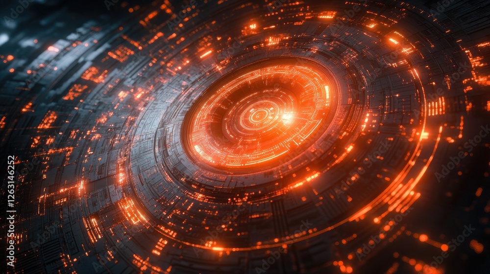 Futuristic Circular Technology Glowing Orange Futuristic Circular Technology Glowing Orange