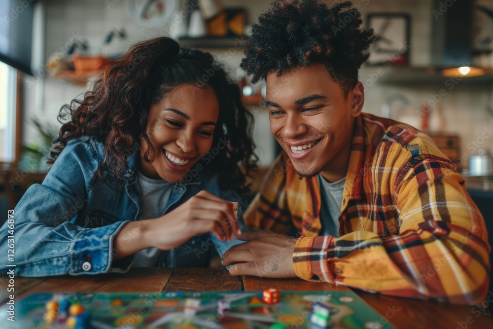 Fototapeta premium Portrait of a content mixed race couple in their 20s playing a board game
