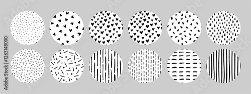 Hand drawn textures and brush elements. Artistic collection featuring hatching patterns, wavy lines, dash ornaments, brush strokes, and abstract backgrounds. Ink inspired vector design illustration