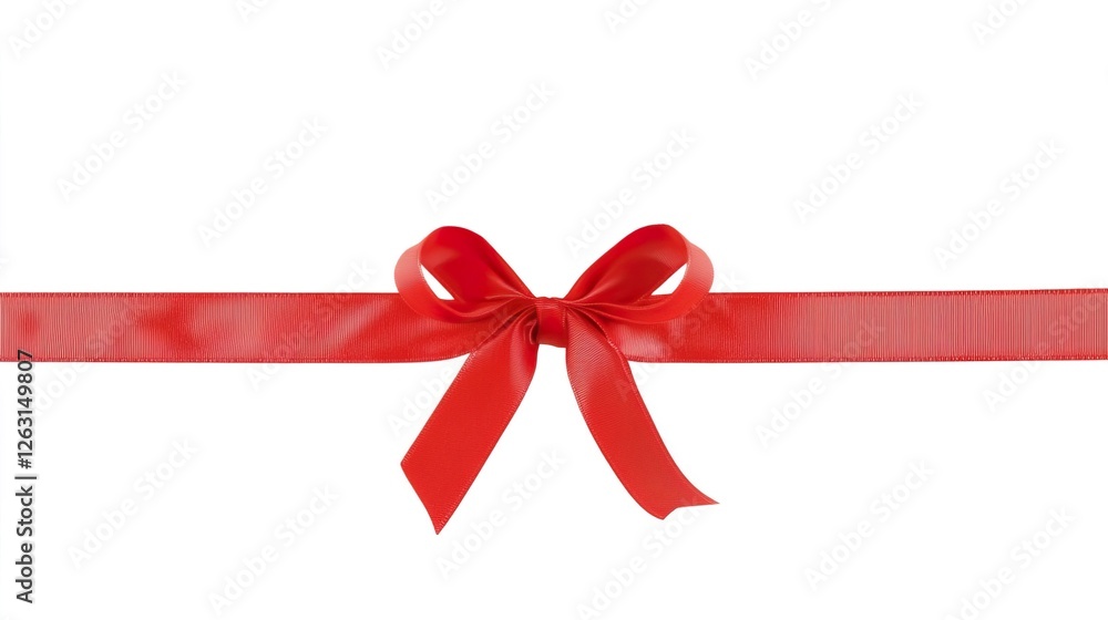 Red Ribbon with Bow Isolated on White Background for Decoration