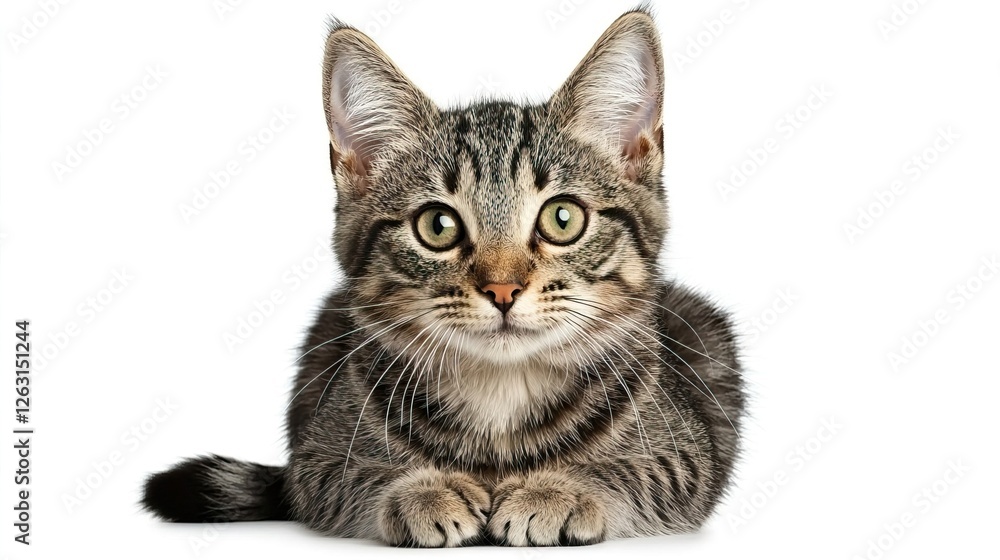 Obraz premium Striped Cat Isolated on White Background with Captivating Eyes