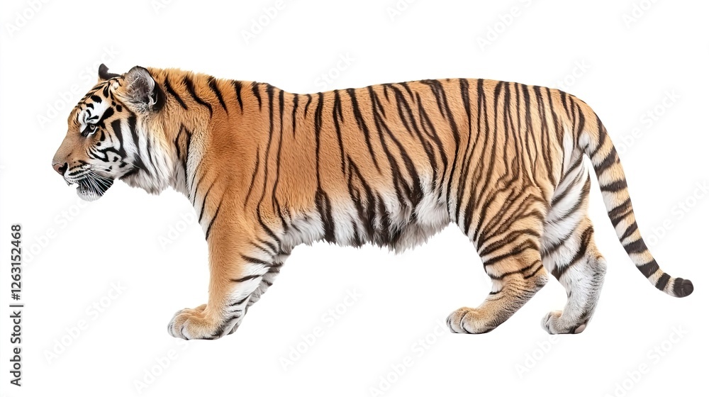 Naklejka premium Isolated Side View of a Majestic Tiger on White Background