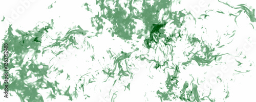Dense green smoke isolated on a transparent white background. green smoke on white background. Textured illustration with splashes wet ink smokey design on a white canvas abstract design.	
