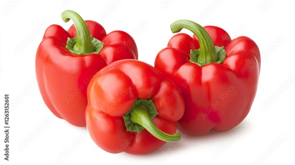 Fresh Red Peppers Isolated on White Background with Depth of Field Fresh Red Peppers Isolated on White Background with Depth of Field
