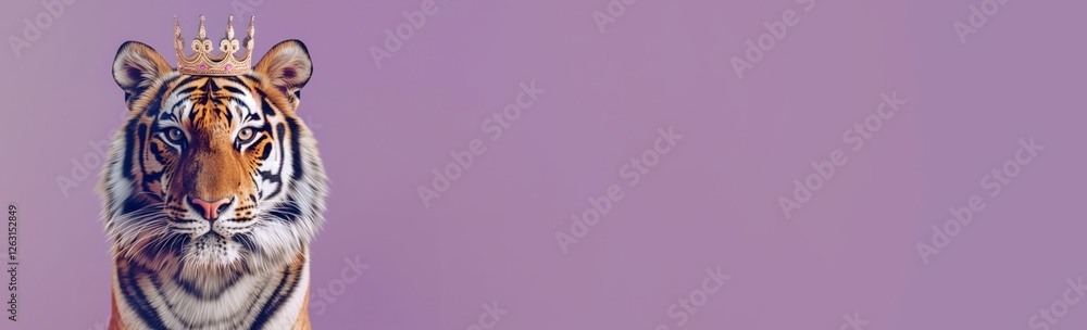 Obraz premium tiger with crown purple background strength power animal-themed website banner