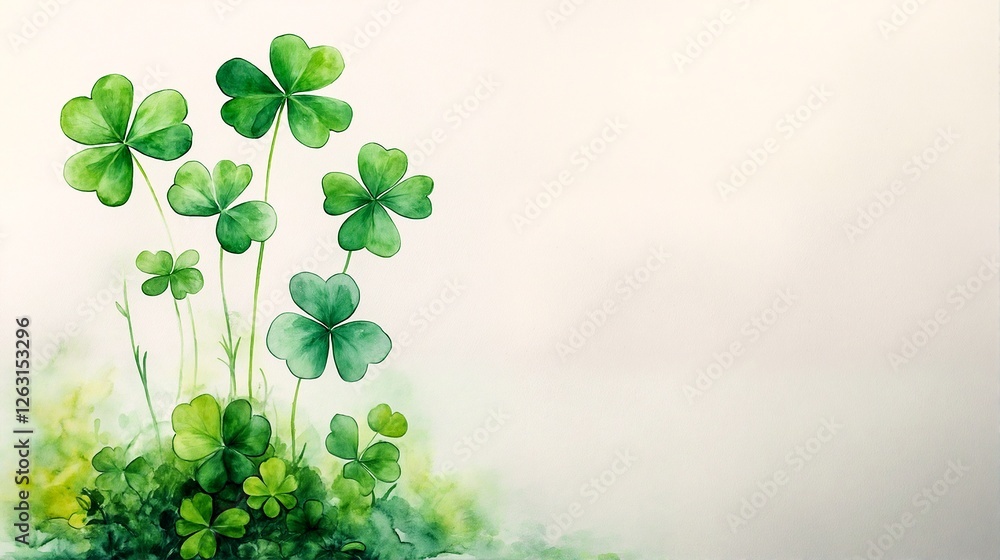 Fototapeta premium Clovers and Grass: A Watercolor Painting of Shamrocks and Greenery.