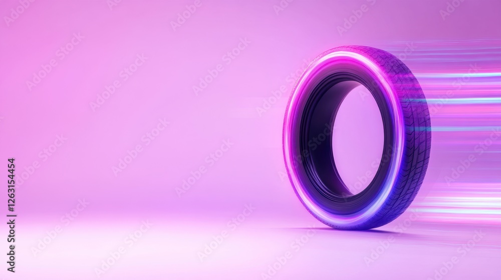 Neon tire speed burst in futuristic motion Neon tire speed burst in futuristic motion