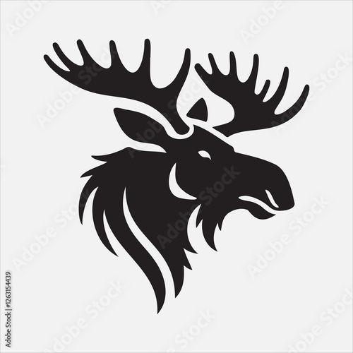 Minimalist Moose Head Silhouette with Antlers Vector Illustration